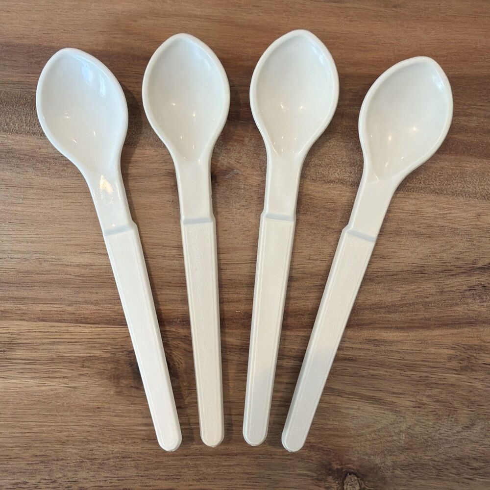 4‎ Vintage Tupperware Hang-On Toddler Condiment Spoons #1208 Almond